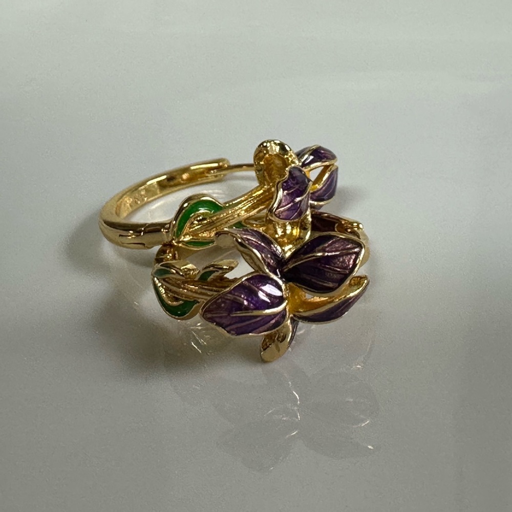 Gold and Purple tulips Hoop Earrings s925